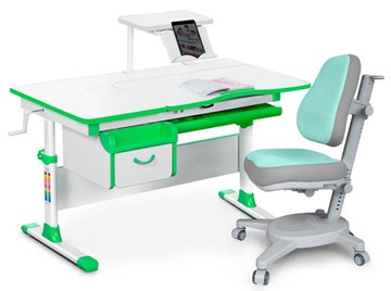Комплект растущая парта + стул Mealux EVO Evo-40 Z (арт. Evo-40 Z + Y-110 TG) / (стол+полка+кресло) / белый, зеленый, серый в Томске
