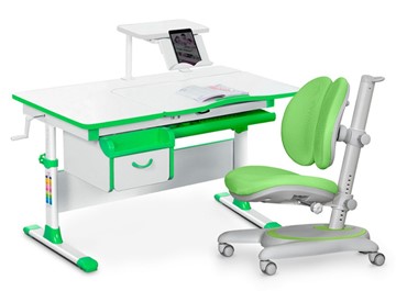 Комплект растущая парта + стул Mealux EVO Evo-40 Z (арт. Evo-40 Z + Y-115 KZ) / (стол+полка+кресло+чехол), белый, зеленый в Томске