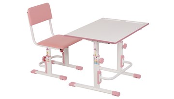 Комплект детской мебели POLINI Kids Растущая парта-трансформер М1 и стул регулируемый L Белый-розовый в Томске